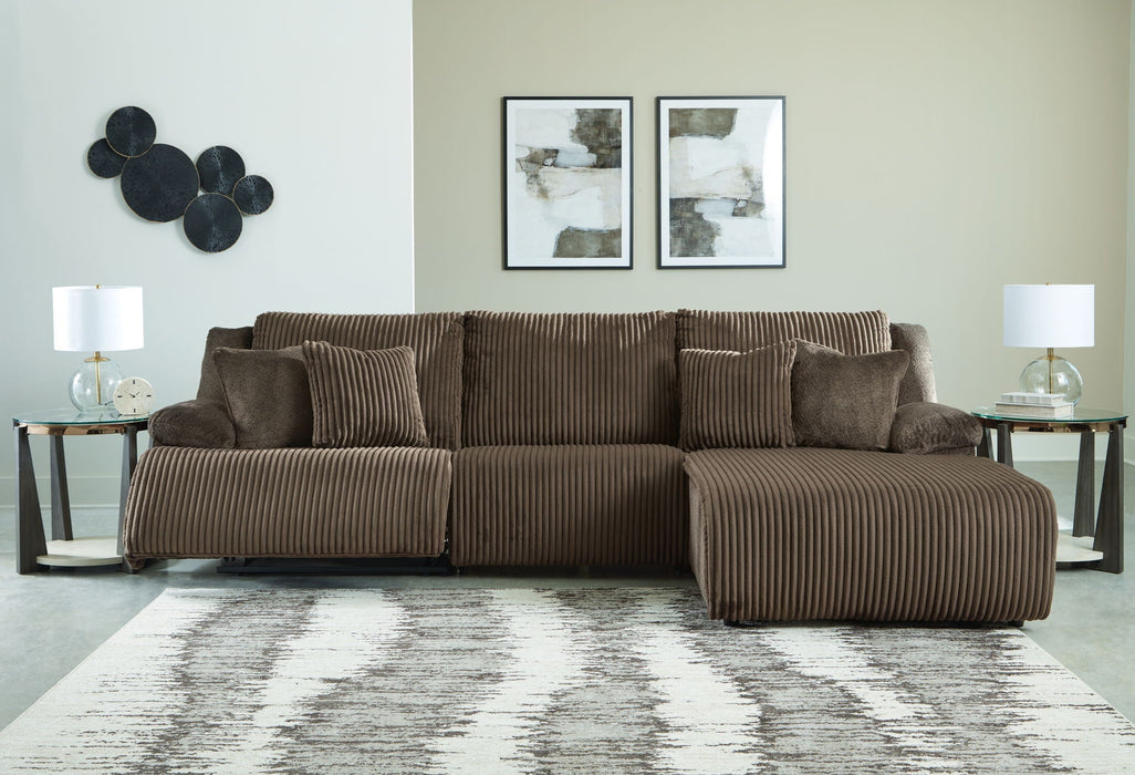 Top Tier - 3-Piece Sectional Reclining Sofa With Right-Arm Facing Press Back Chaise - Chocolate