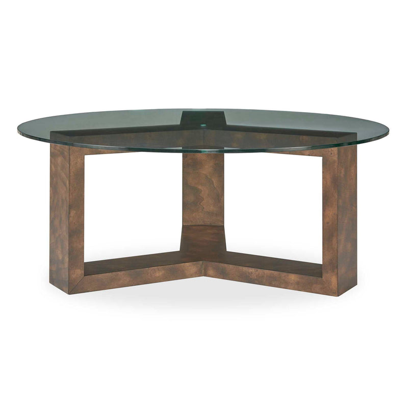 Ignis - Round Glass Coffee Table - Brown / Woodtone