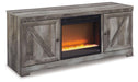 Wynnlow - 63" TV Stand With Glass/Stone Fireplace Insert - Gray