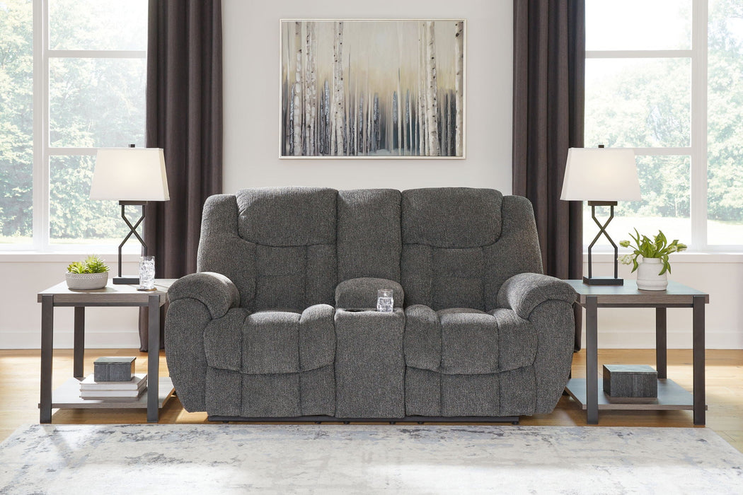 Foreside - Dbl Reclining Loveseat With Console - Fabric - Charcoal
