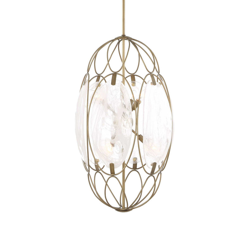 Valencia - 6 Light Glass Panel Pendant - Gold / White