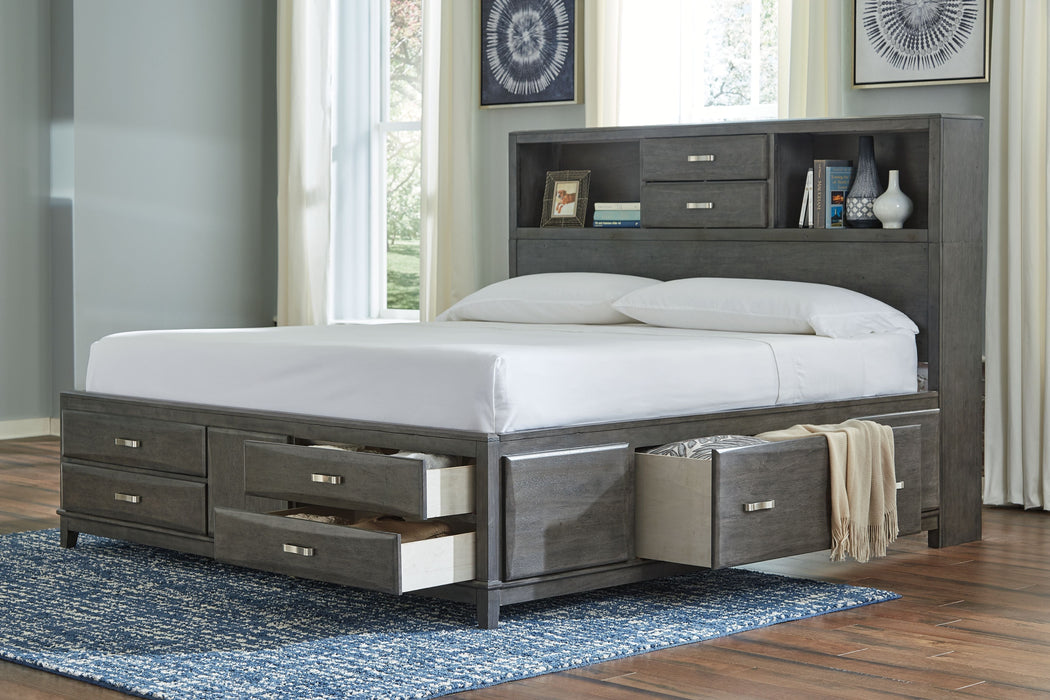 Caitbrook Gray Storage Bed With 8 Drawers - Queen