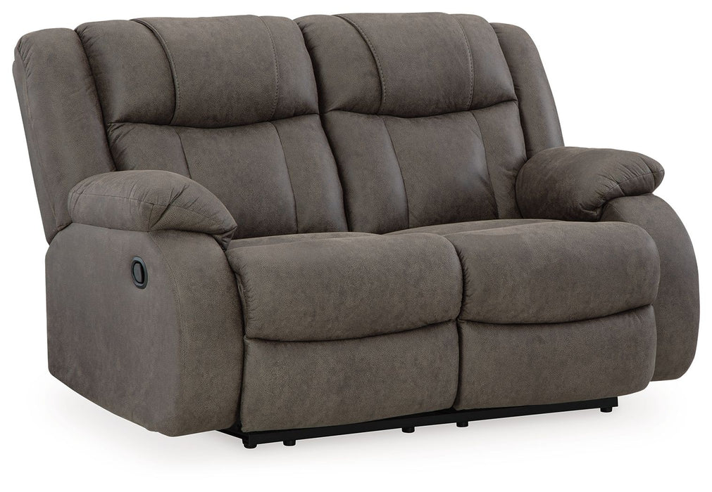 First Base - Reclining Loveseat - Faux Leather - Gunmetal