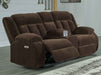 Free Wake - Double Relcining Power Loveseat With Console - Chocolate