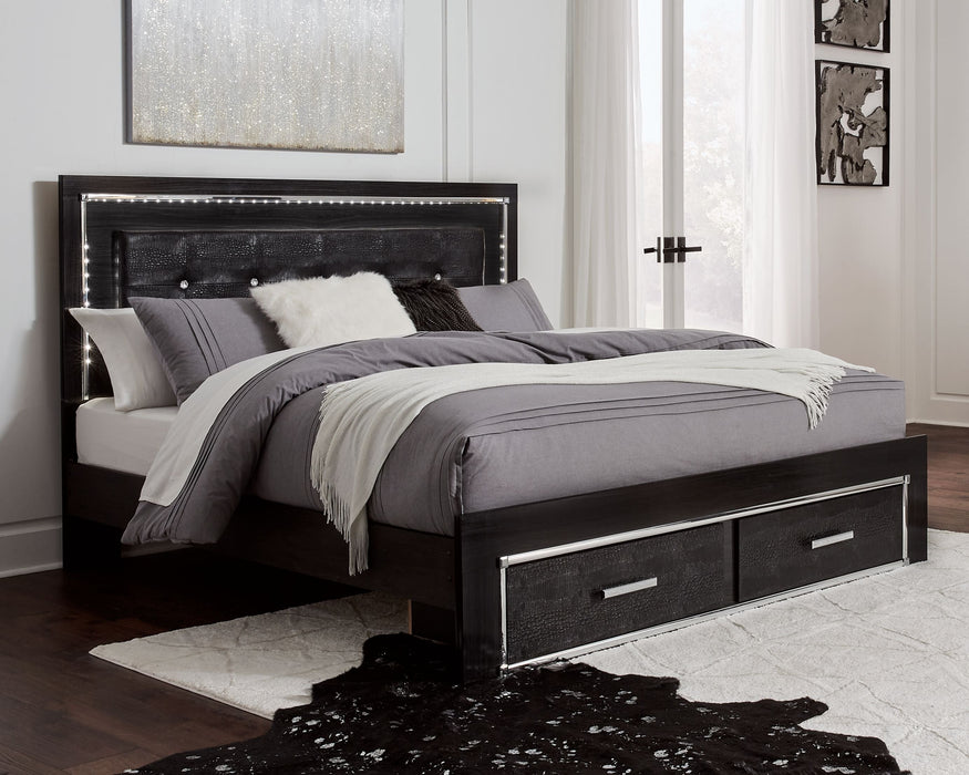 Kaydell Black Upholstered Panel Bed With 2 Storage Drawers