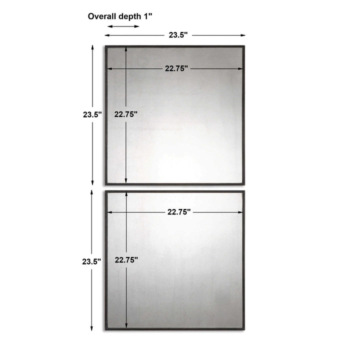 Matty Squares - Antiqued Square Mirrors (Set of 2) - Black