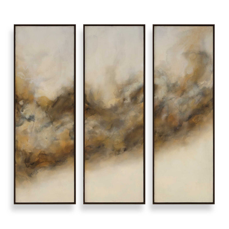 Smoke Break - Hand Painted Modern Art (Set of 3) - Black / Gray / Orange / Woodtone / Yellow