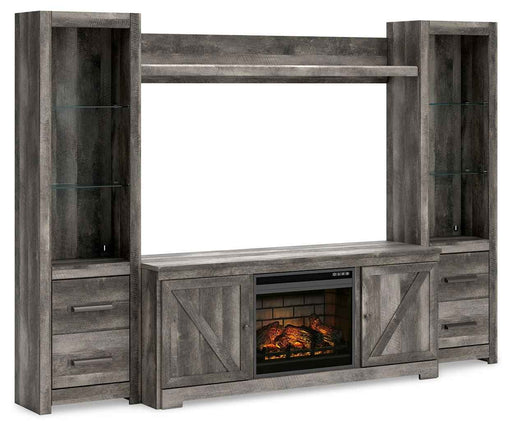 Wynnlow - Entertainment Center - TV Stand With Glass/Stone Fireplace Insert - Gray