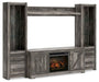 Wynnlow - Entertainment Center - TV Stand With Glass/Stone Fireplace Insert - Gray