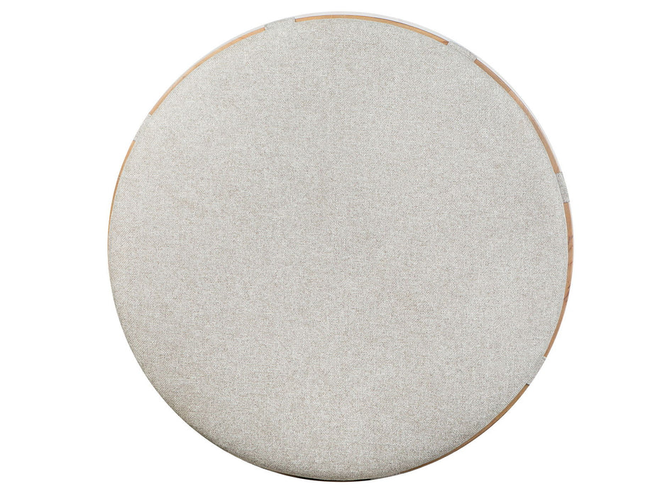 Lindon - Round Cocktail Table With Gray Upholstered Top & Casters - Belgian Wheat