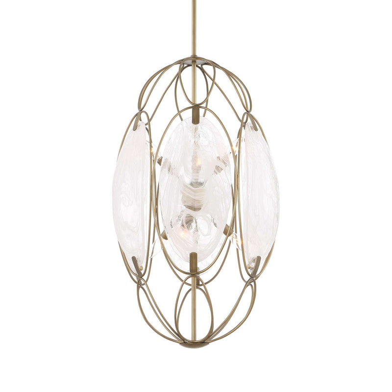 Valencia - 6 Light Glass Panel Pendant - Gold / White