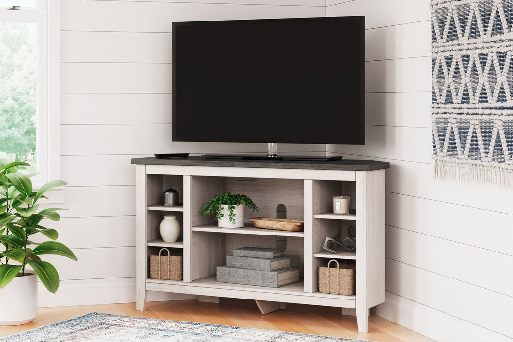 Dorrinson Two tone Corner TV Stand/Fireplace Opt