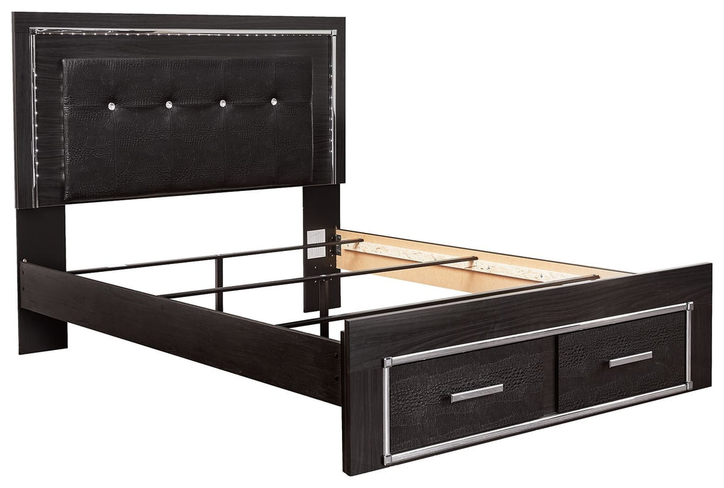 Kaydell Black Upholstered Panel Bed With 2 Storage Drawers