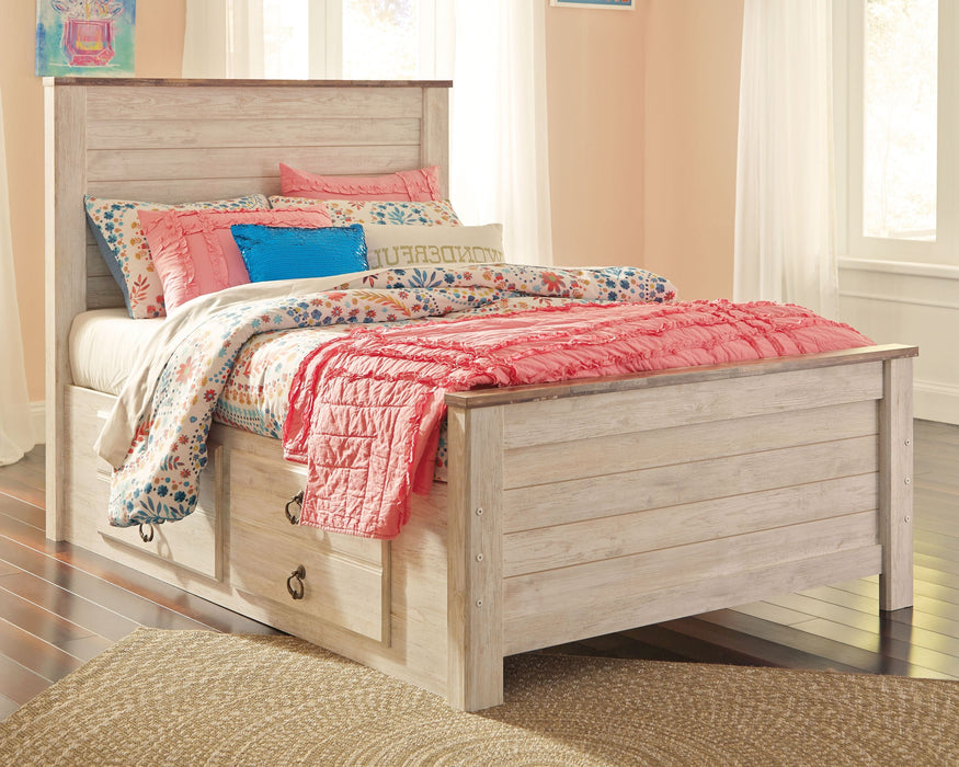 Willowton Whitewash Panel Bed With 2 Storage Drawers