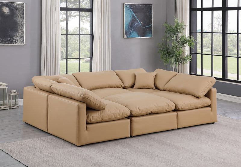 Indulge - Faux Leather 6 Piece Modular Sectional - Tan