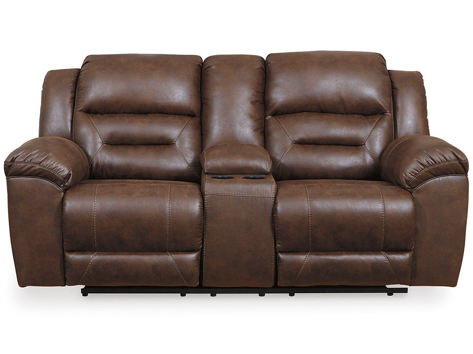 Stoneland - Dbl Power Reclining Loveseat With Console - Faux Leather - Chocolate