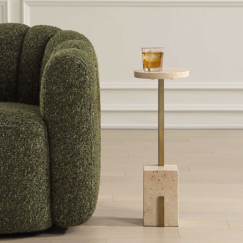 Feranno - Travertine Accent Table - Brass