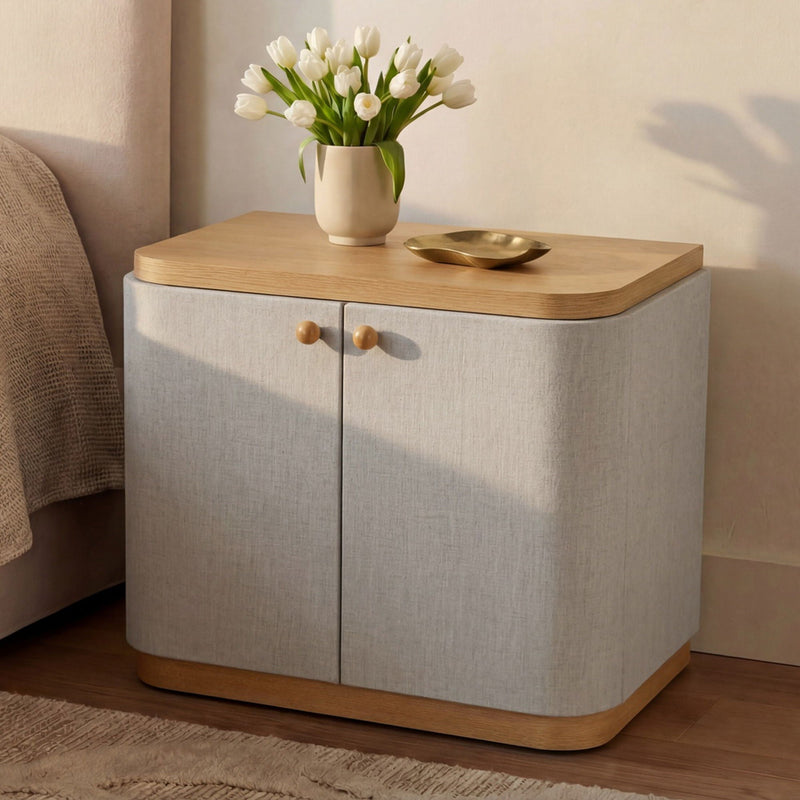 Simone - Nightstand - Cream / White / Light Brown