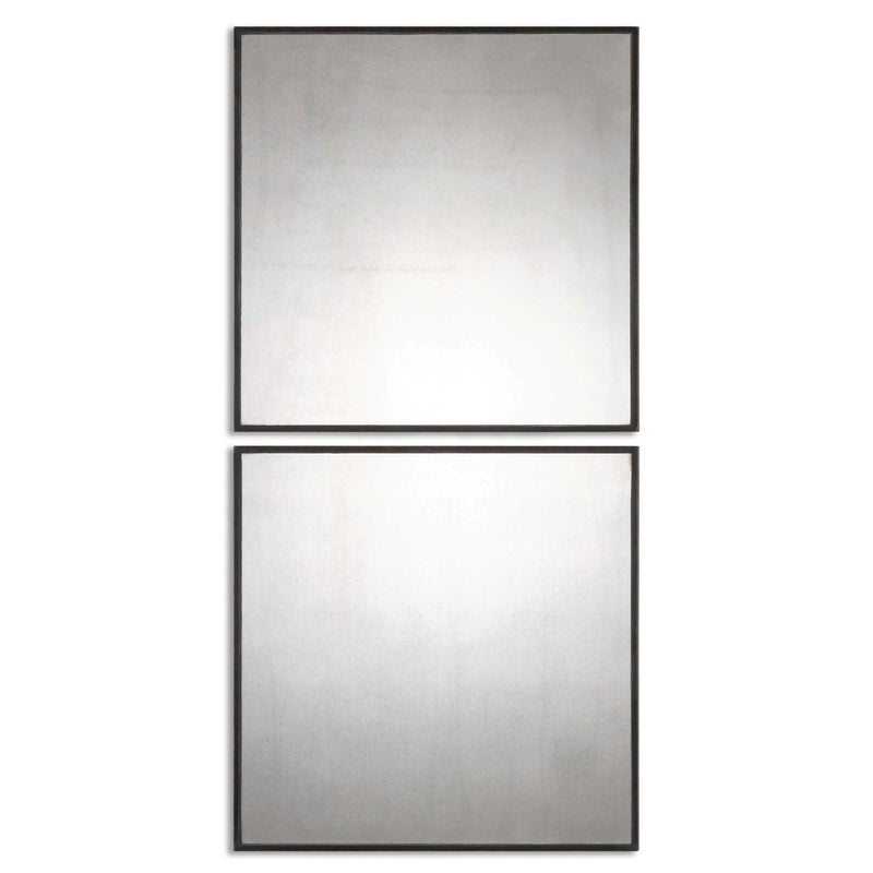 Matty Squares - Antiqued Square Mirrors (Set of 2) - Black