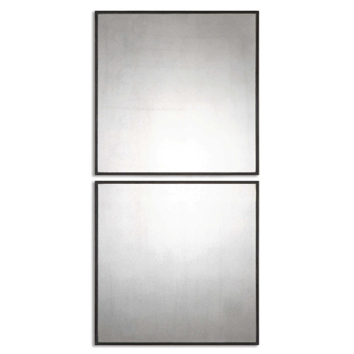 Matty Squares - Antiqued Square Mirrors (Set of 2) - Black