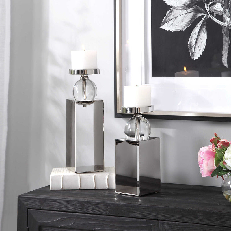 Lucian - Candleholders (Set of 2) - Nickel