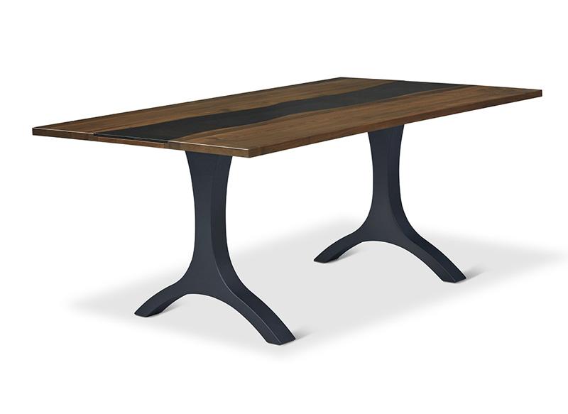 Evora Glass River Top Metal Double Pedestal Table Collection