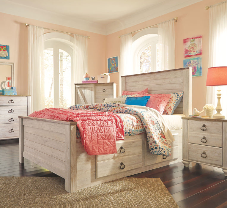 Willowton Whitewash Panel Bed With 2 Storage Drawers