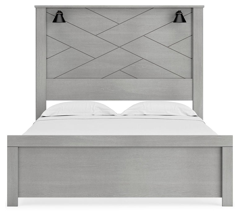 Cottonburg Light Gray / White Panel Bed With Sconce Lights - King