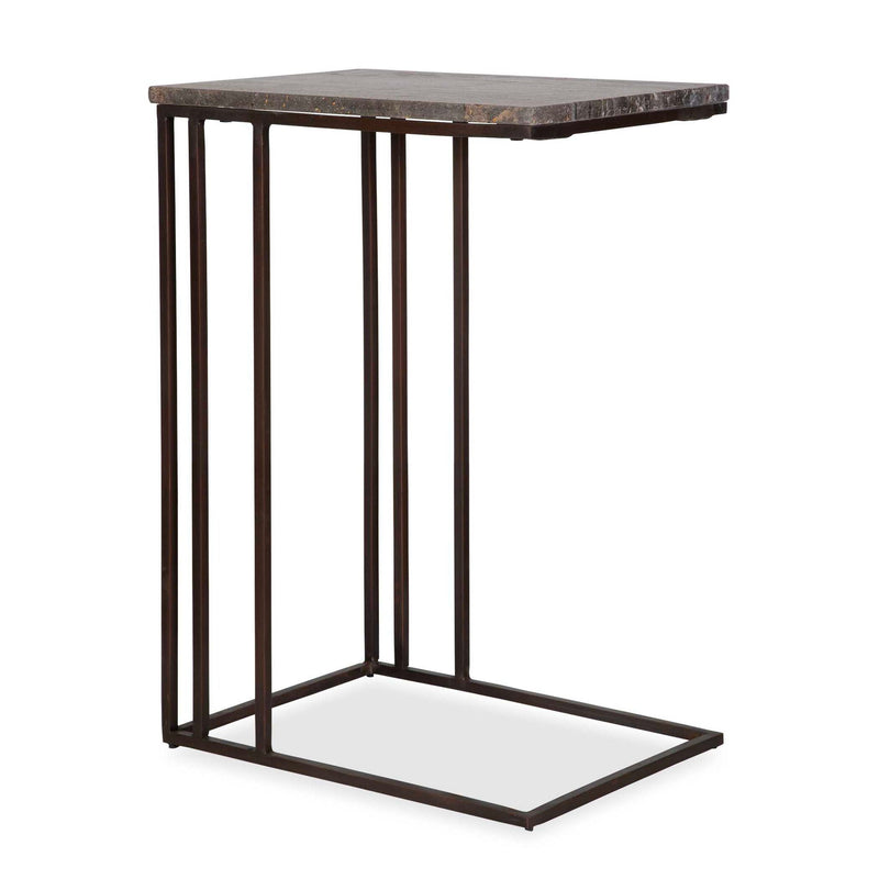 Theodore - Travertine Accent Table - Dark Brown