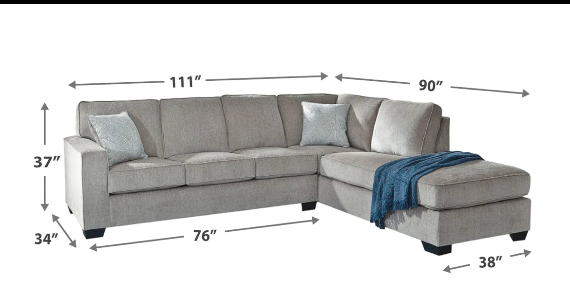 Altari Sectional - Full Sleeper with Chaise  - Alloy