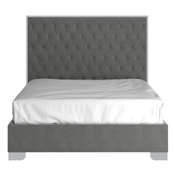 Lucille 60" Queen Bed in Grey with Silver Detail - Furniture Depot