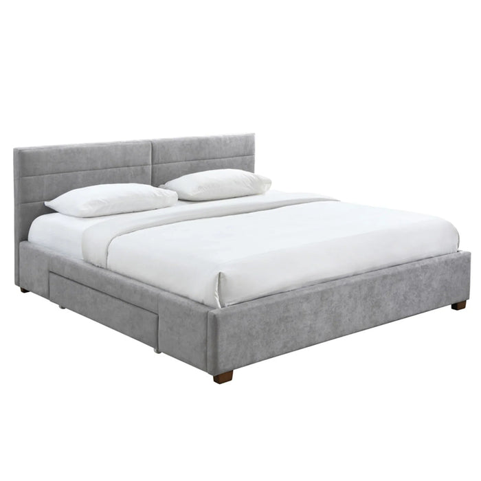 Emilio 78" King Platform Bed with Drawers in Light Grey - Furniture Depot