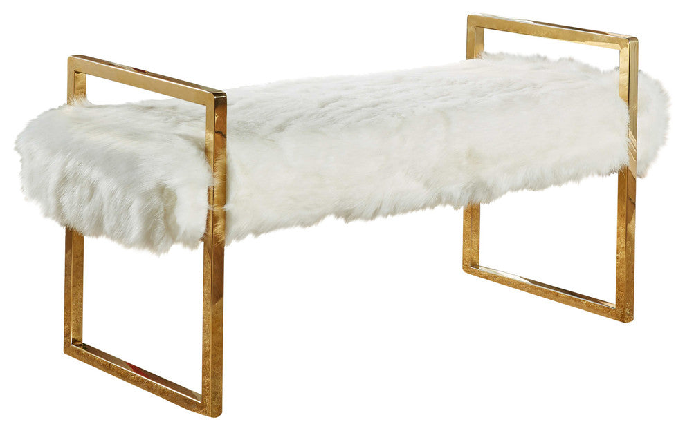 Chloe White Faux Fur Bench - Sterling House Interiors