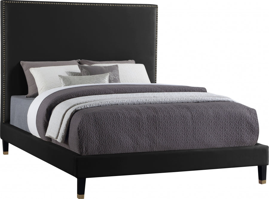 Harold Queen Black Velvet Bed - Sterling House Interiors