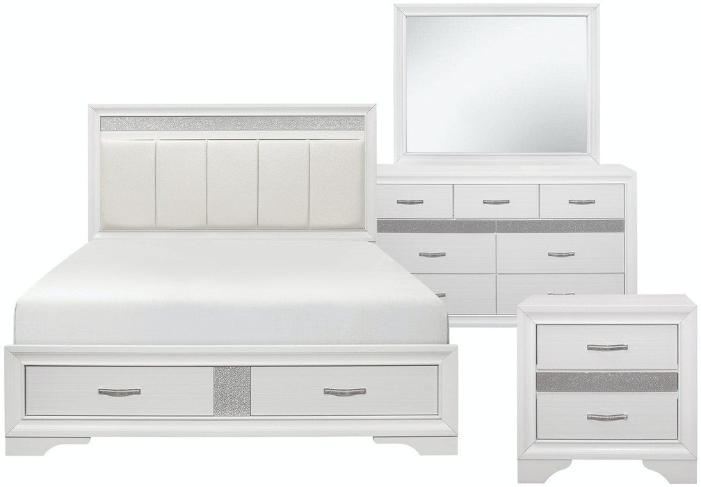 Luster Queen Platform Bed With Footboard Storage 4pc Set -White