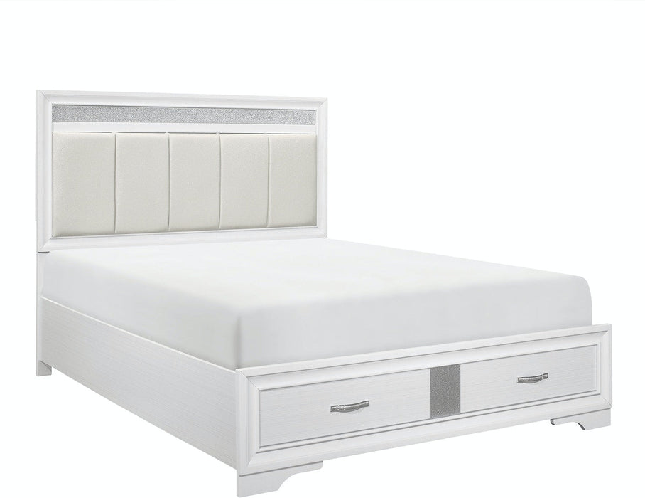 Luster Queen Platform Bed With Footboard Storage 4pc Set -White