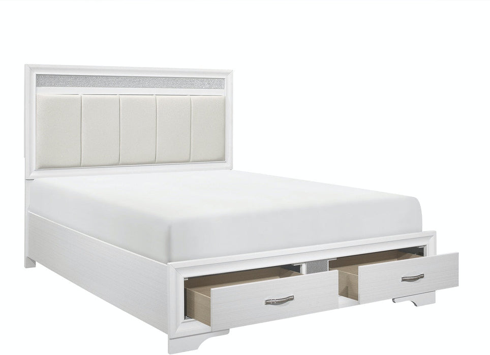 Luster Queen Platform Bed With Footboard Storage - White