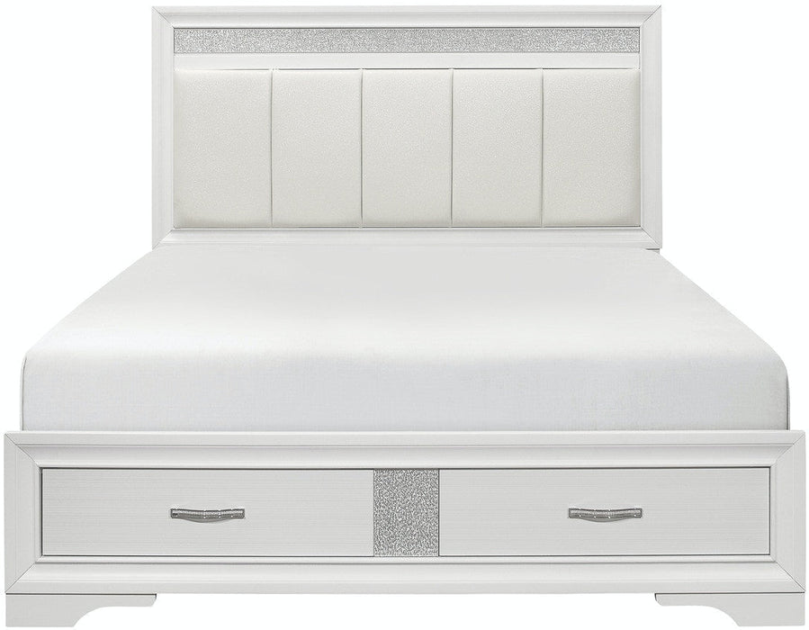 Luster Queen Platform Bed With Footboard Storage - White