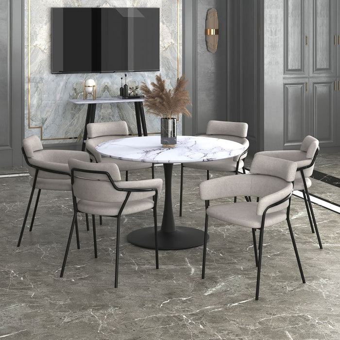 Zilo 40" Round Dining Table in White Faux Marble and Black