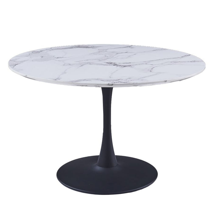 Zilo 48" Round Dining Table in White Faux Marble and Black