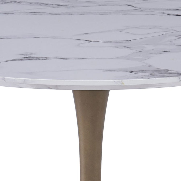 Zilo 48" Round Dining Table in White Faux Marble and Aged Gold
