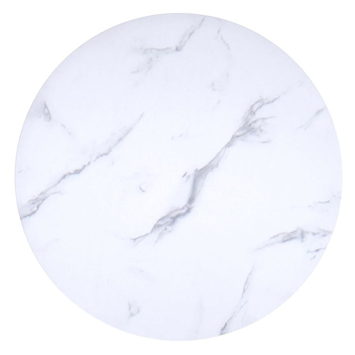 Zilo 48" Round Dining Table in White Faux Marble and Aged Gold