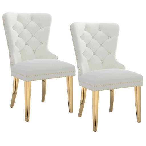Mizal Side Chair, set of 2, in Ivory with Gold - Furniture Depot