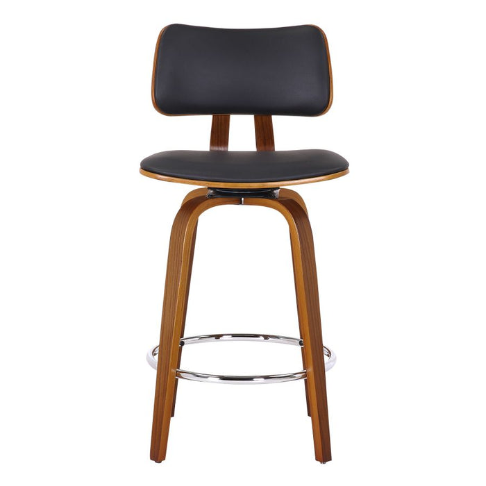 Zuni 26" Counter Stool with Swivel in Black Faux Leather and Walnut