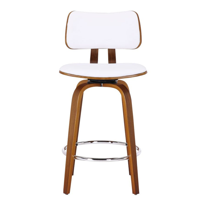 Zuni 26" Counter Stool with Swivel in White Faux Leather and Walnut