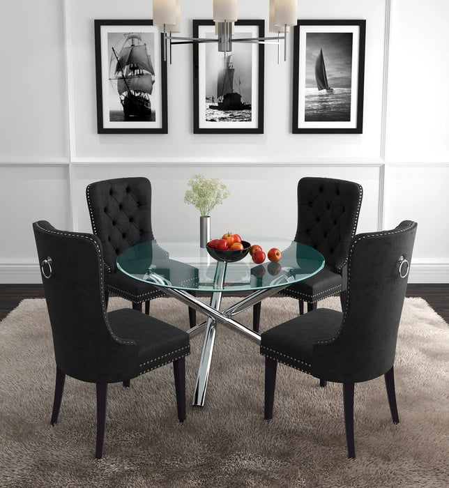 Solara II/Rizzo 5pc Dining Set, Chrome/Black - Furniture Depot