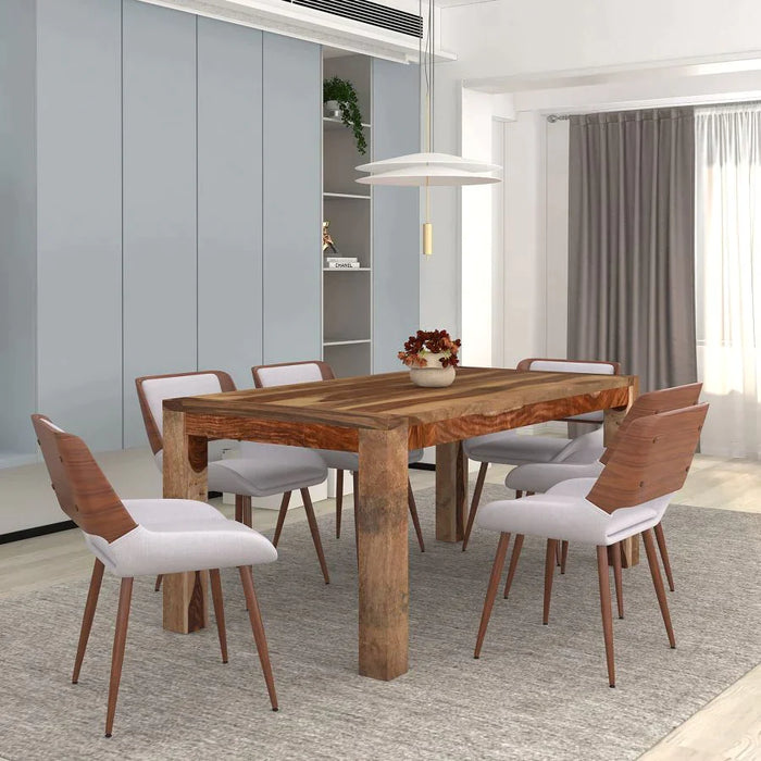 Krish/Hudson 7pc Dining Set in Sheesham with Grey Chair - Furniture Depot