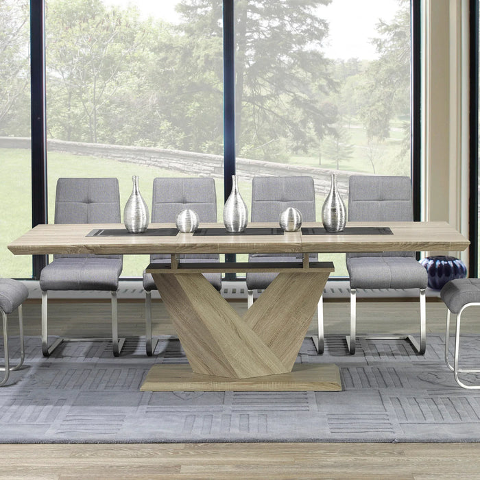 Eclipse/Mia 7pc Dining Set in Oak with Grey & Light Grey Chair - Furniture Depot