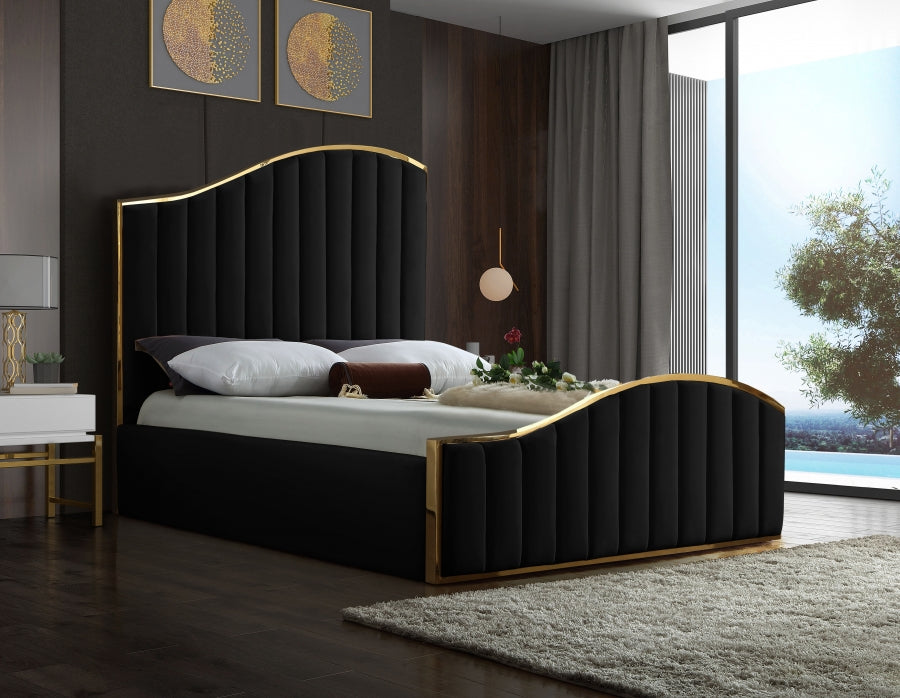 MELODY BLACK AND GOLD VELVET BED - Sterling House Interiors