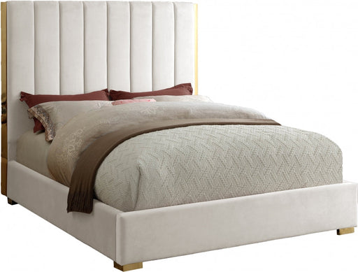 Beverly Queen Cream Velvet Bed - Sterling House Interiors